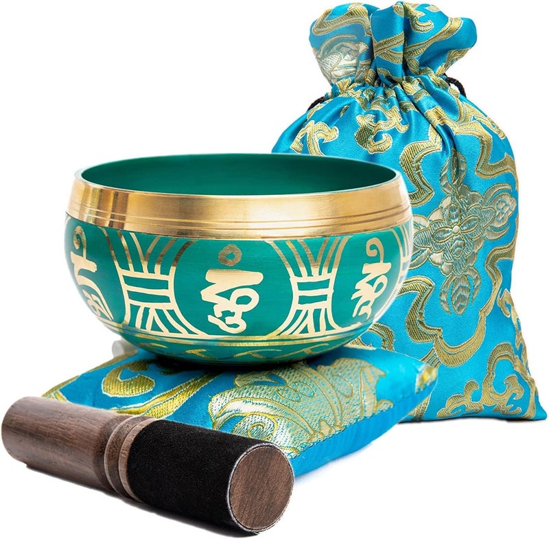 HIMALAYAN BAZAAR Tibetan Singing Bowl Set - Authentic Handcrafted Mindfulness Meditation Holistic Sound 7 Chakra Healing by (Turquoise) - Image 1